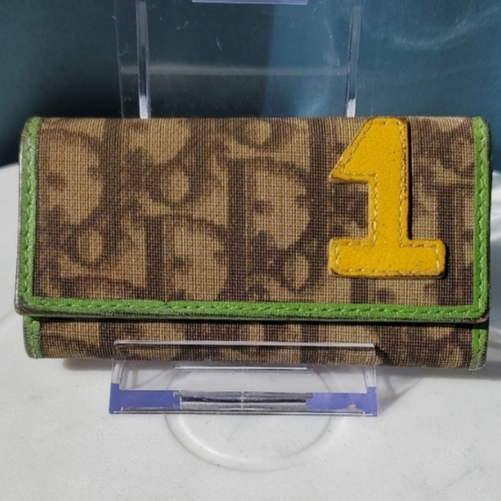 Christian Dior Monogram Key & Card Holder with Yellow Patch and Green Trim